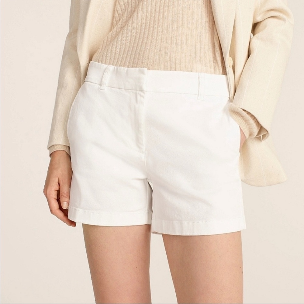 J. Crew Mid-Rise White Stretch Cotton Chino Pocket Shorts, 2